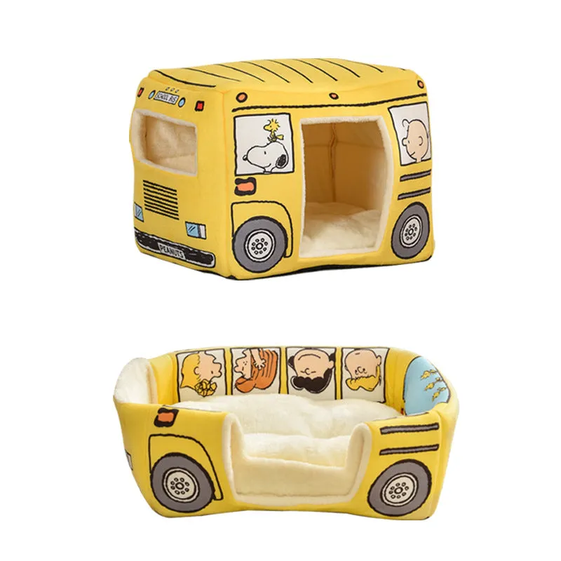 2 in 1 Bus Shaped Cat & Dog Bed – Cute, Foldable All-Season Pet Cubby