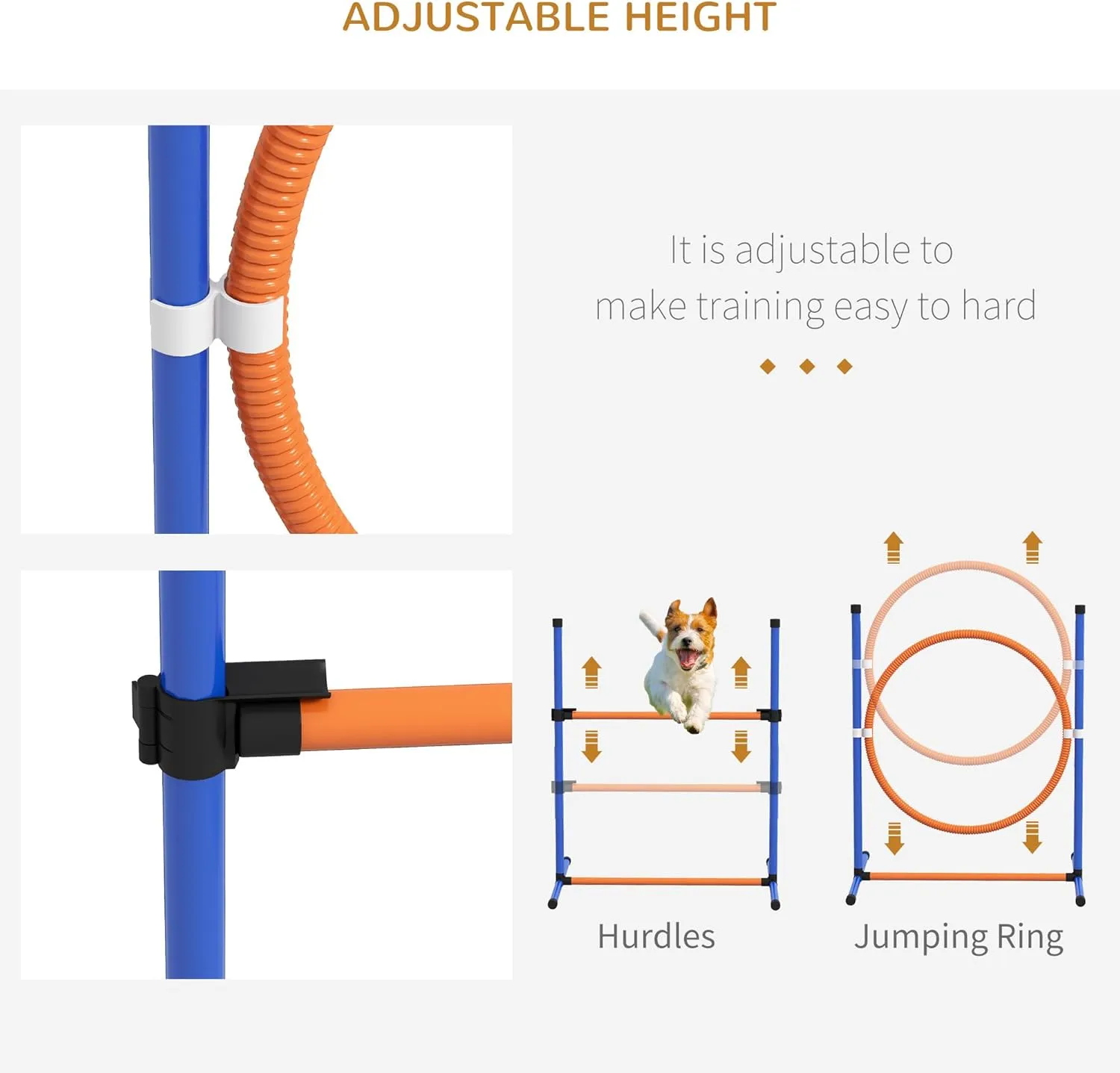 4 Pack Dog Agility Jumps with Carry Bag Exercise,Dog Agility Course Backyard Set for Indoor Outdoor with Adjustable Height Jump Bars & Displacing Top Bar (Orange -4 Pack)