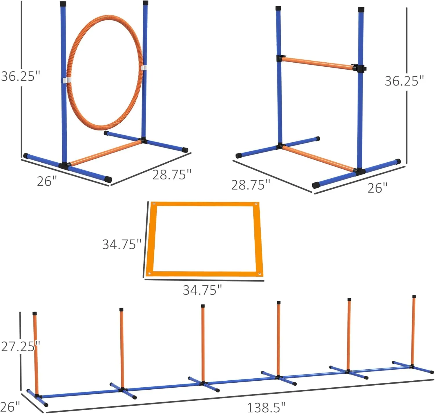 4 Pack Dog Agility Jumps with Carry Bag Exercise,Dog Agility Course Backyard Set for Indoor Outdoor with Adjustable Height Jump Bars & Displacing Top Bar (Orange -4 Pack)