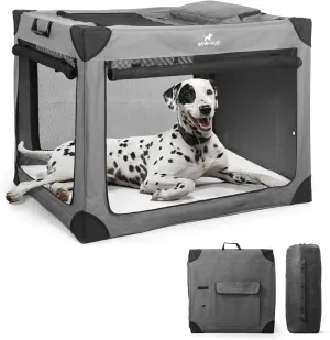 42 Inch Portable Travel Dog Kennel for Large Dogs with Durable Mesh Windows and 2 Storage Pockets, Indoor & Outdoor for Car, Soft-Sided Collapsible Dog Crate with 4 Breathable Mesh Door