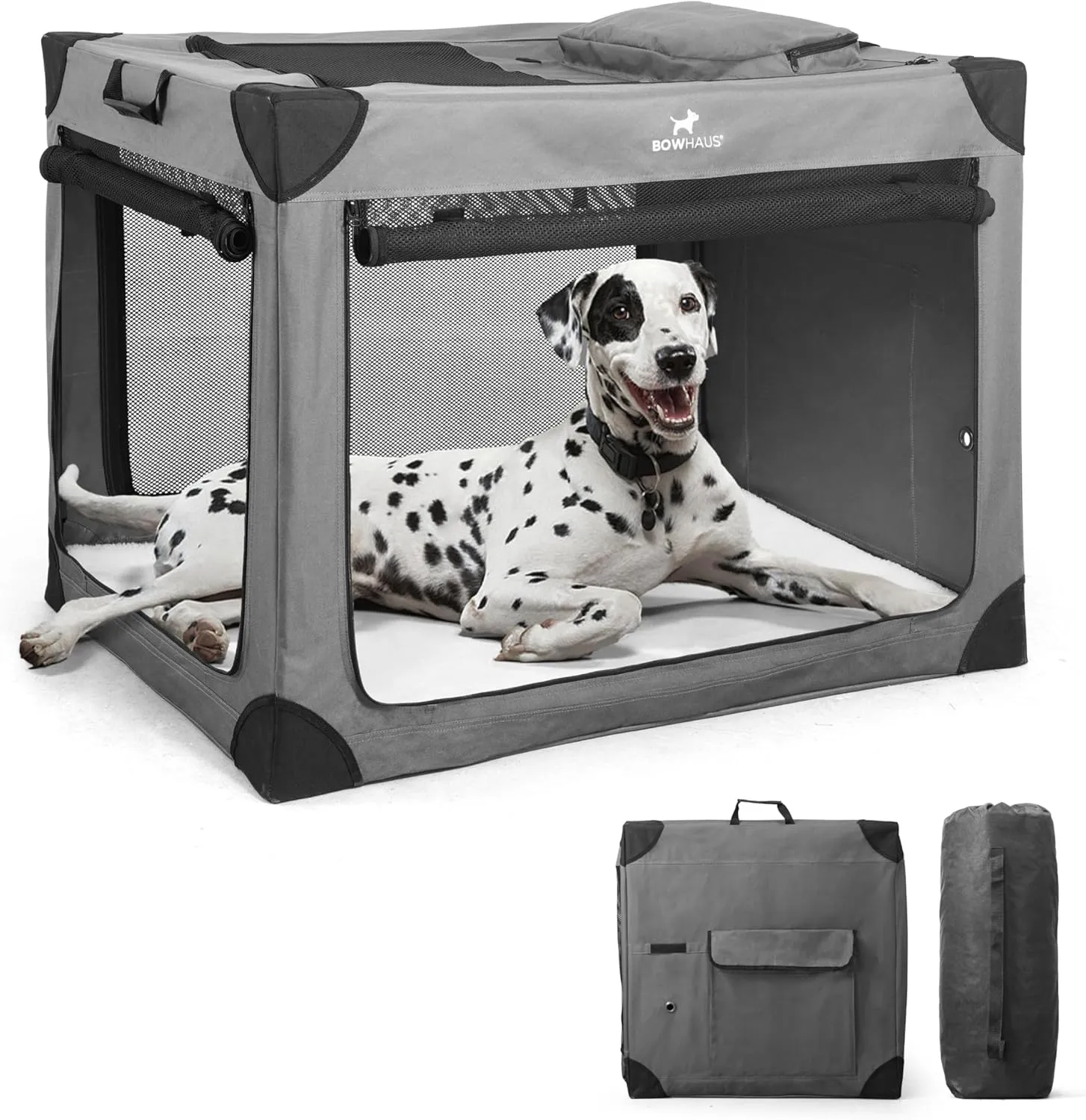 42 Inch Portable Travel Dog Kennel for Large Dogs with Durable Mesh Windows and 2 Storage Pockets, Indoor & Outdoor for Car, Soft-Sided Collapsible Dog Crate with 4 Breathable Mesh Door
