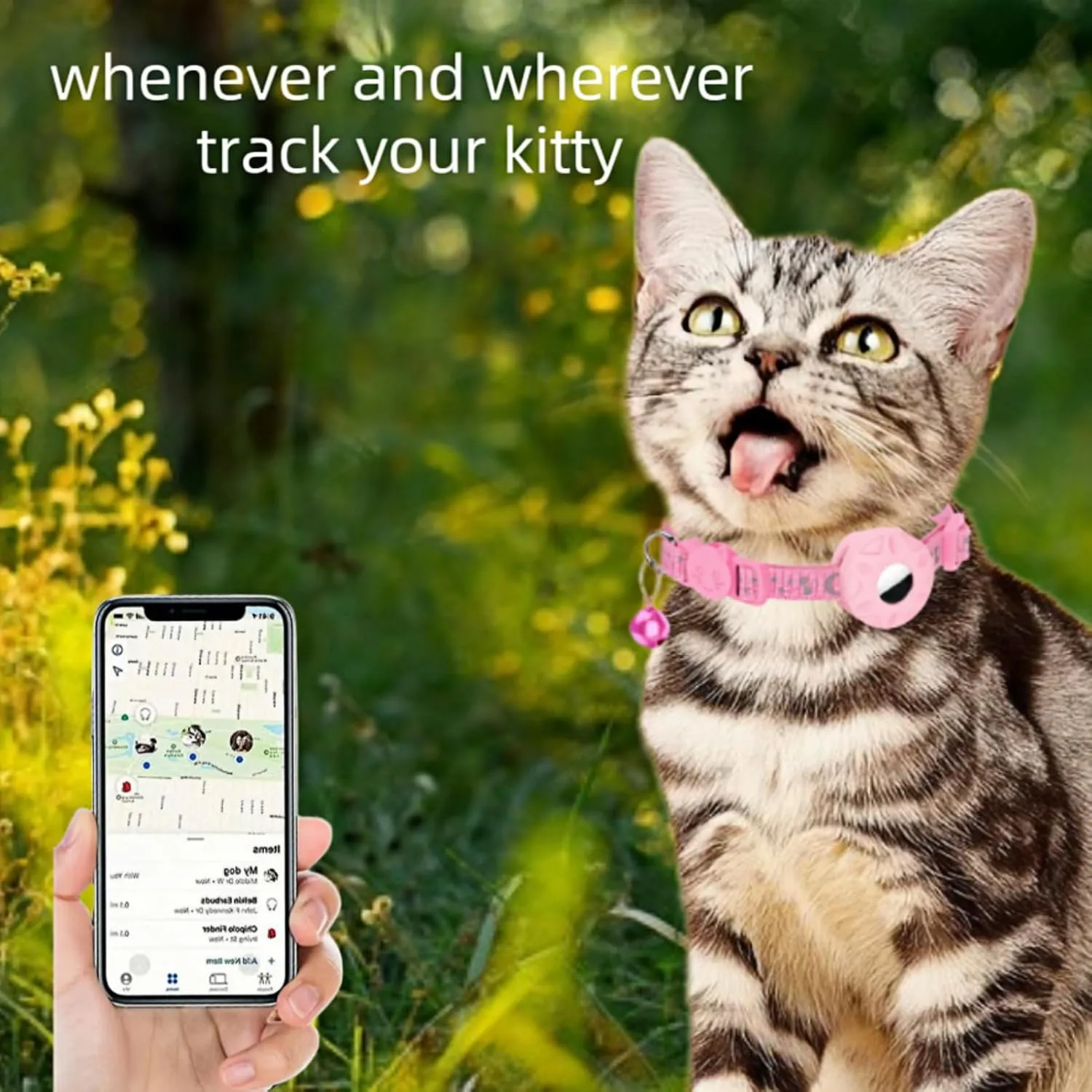 AirTag Cat Collar 2Pack,Breakaway Kitten Collar with Apple Airtag Holder,Refletive Kitty Collar with Bell and Airtag Case for Girl Boy Cats,Cute Pattern and Lightweight(Black&Pink)