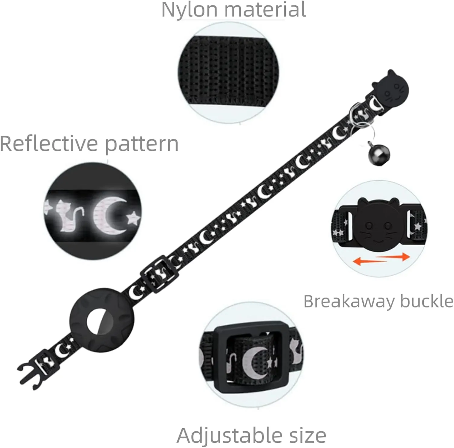 AirTag Cat Collar 2Pack,Breakaway Kitten Collar with Apple Airtag Holder,Refletive Kitty Collar with Bell and Airtag Case for Girl Boy Cats,Cute Pattern and Lightweight(Black&Pink)