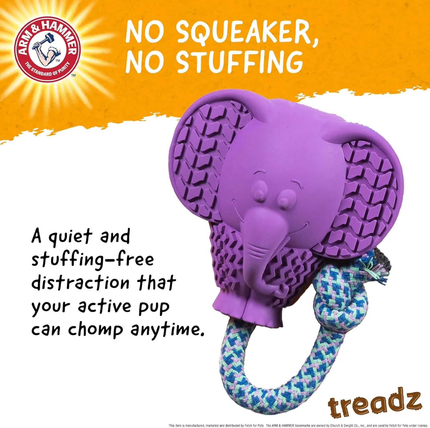 Arm & Hammer for Pets Super Treadz Large Elephant Dental Chew Toy for Dogs Dog Dental Toys for Aggressive Chewers Reduces Plaque & Tartar Without Brushing Safe for Dogs up to 35 Lbs