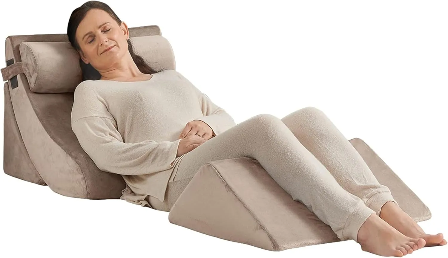 Axelrod 4PCS Orthopedic Bed Wedge Pillow Set, Post Surgery Foam for Back, Neck and Leg Pain Relief Comfortable & Adjustable Pillows- Anti Snoring, Heartburn, Acid Reflux & GERD Sleeping Light Brown