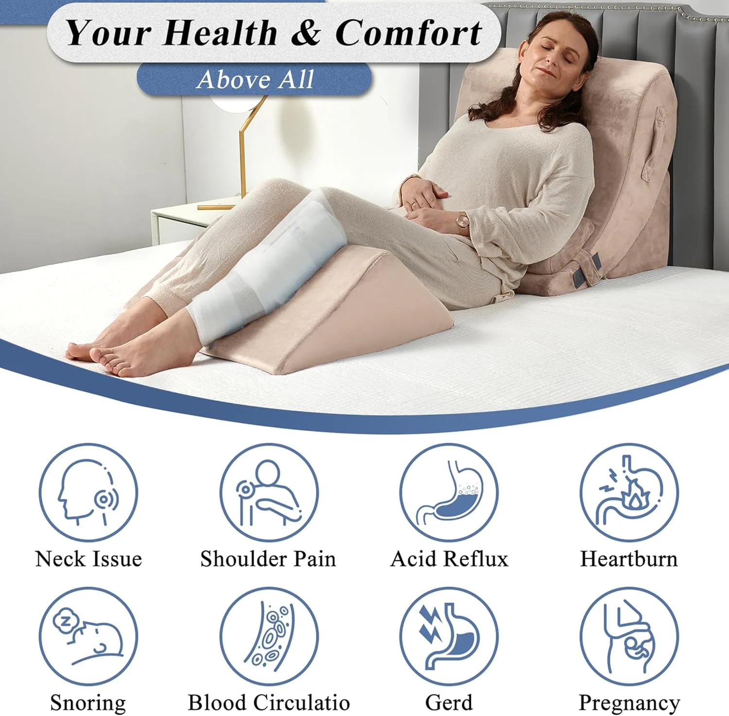 Axelrod 4PCS Orthopedic Bed Wedge Pillow Set, Post Surgery Foam for Back, Neck and Leg Pain Relief Comfortable & Adjustable Pillows- Anti Snoring, Heartburn, Acid Reflux & GERD Sleeping Light Brown