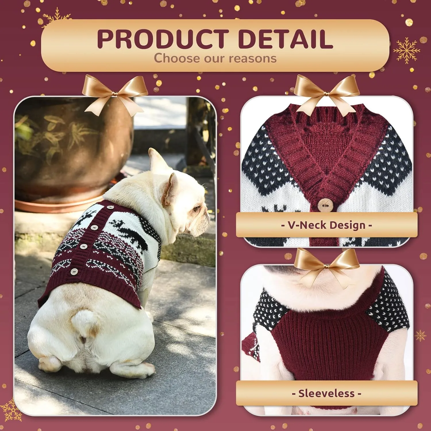 BAEJMJK Christmas Sweater for Dogs - Soft Warm Knit Jumper for Small, Medium & Large Dogs - Red Elk (Large)