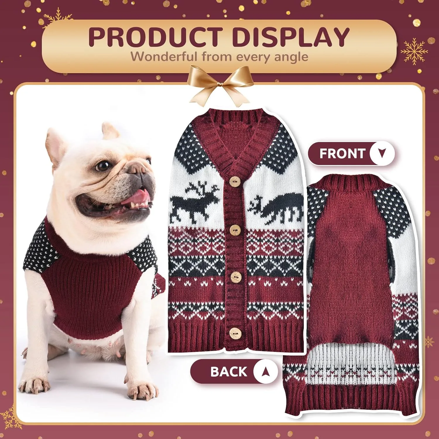 BAEJMJK Christmas Sweater for Dogs - Soft Warm Knit Jumper for Small, Medium & Large Dogs - Red Elk (Large)