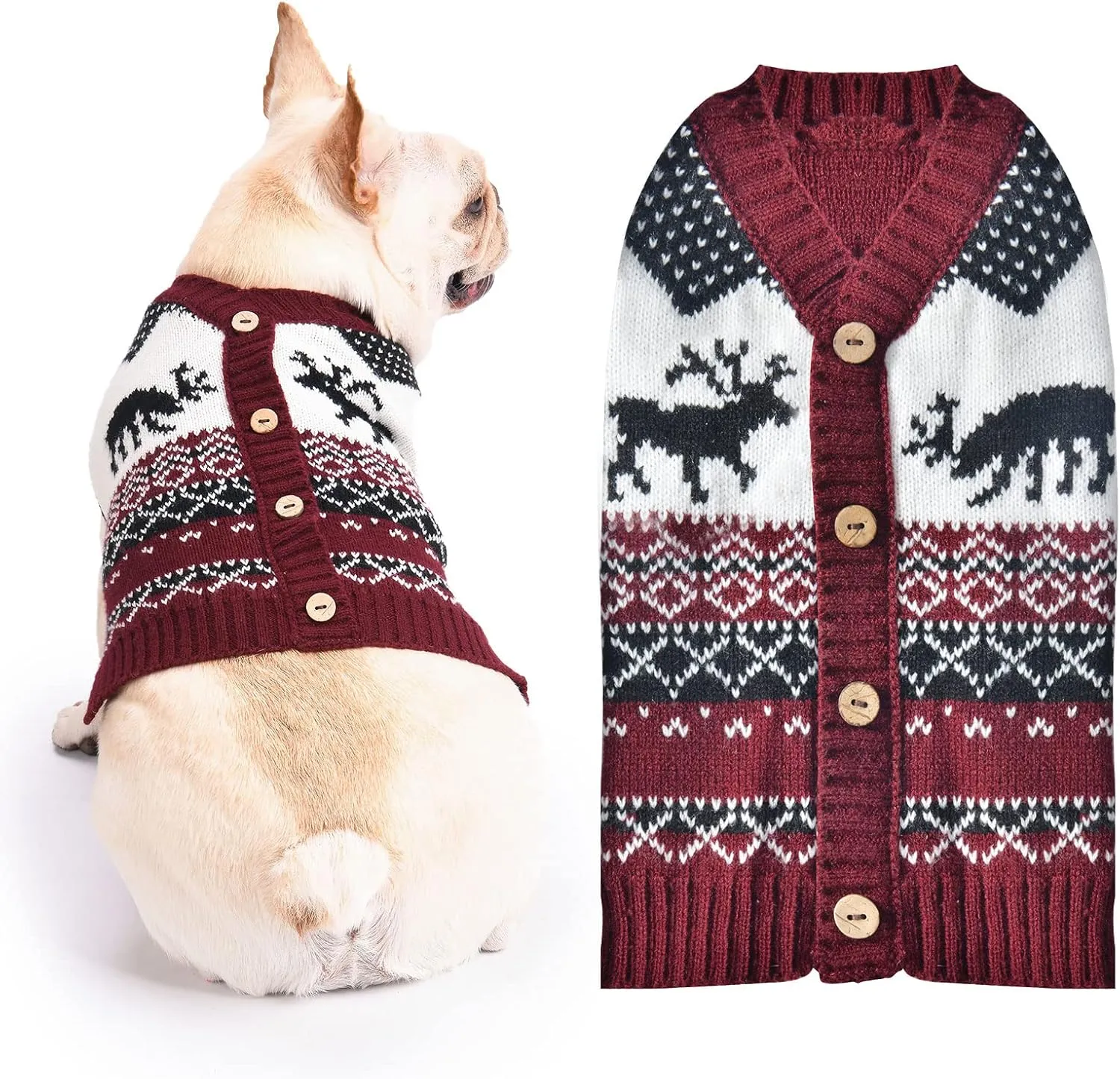 BAEJMJK Christmas Sweater for Dogs - Soft Warm Knit Jumper for Small, Medium & Large Dogs - Red Elk (Large)