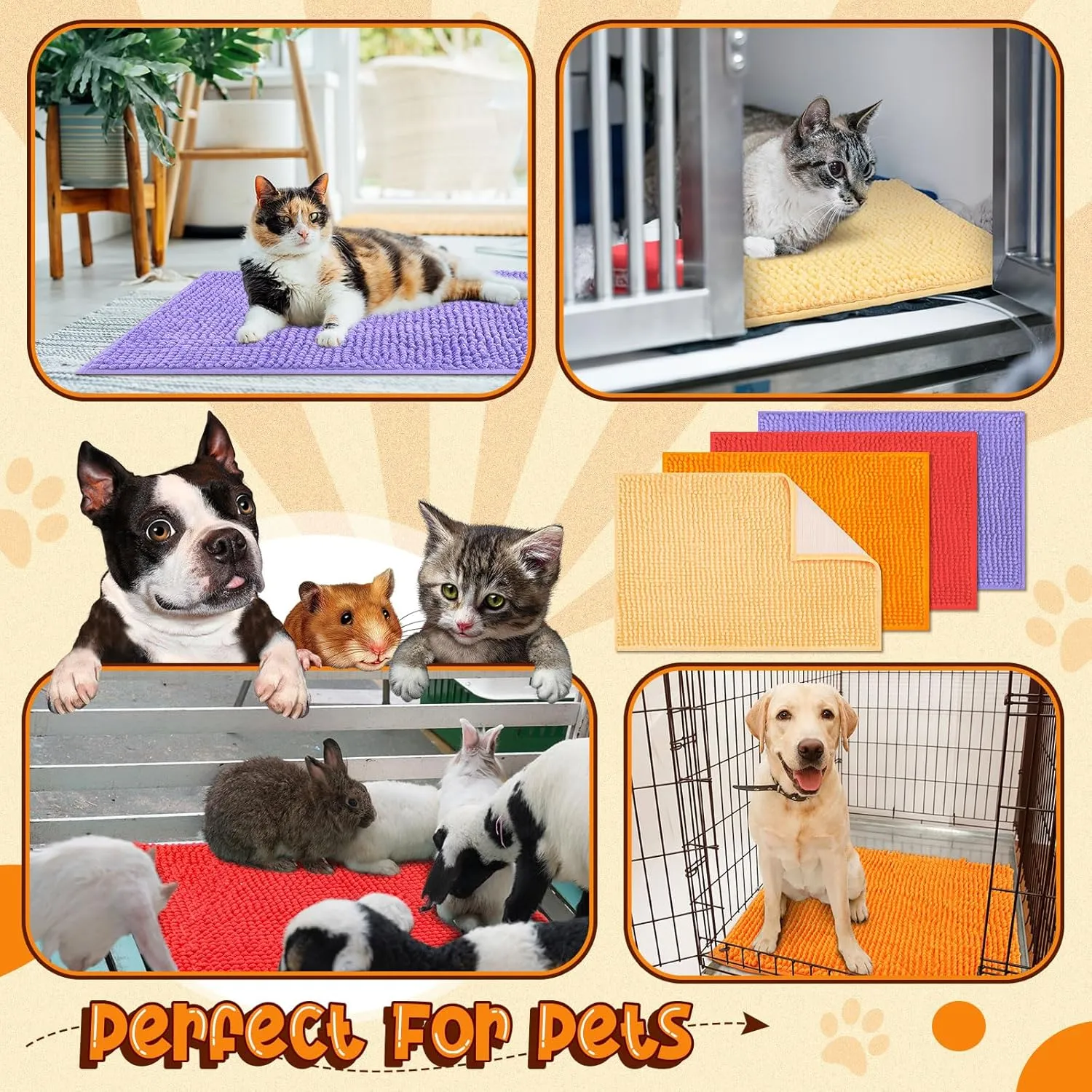 Barydat 4 Pcs Guinea Pig Cage Liner Guinea Pig Mats Bunny Bedding Washable Pee Pads Reusable Pet Training Pad Animal Sleeping Bedding Mat for Rabbit Chinchilla(Bright Color,16 x 24 Inch)