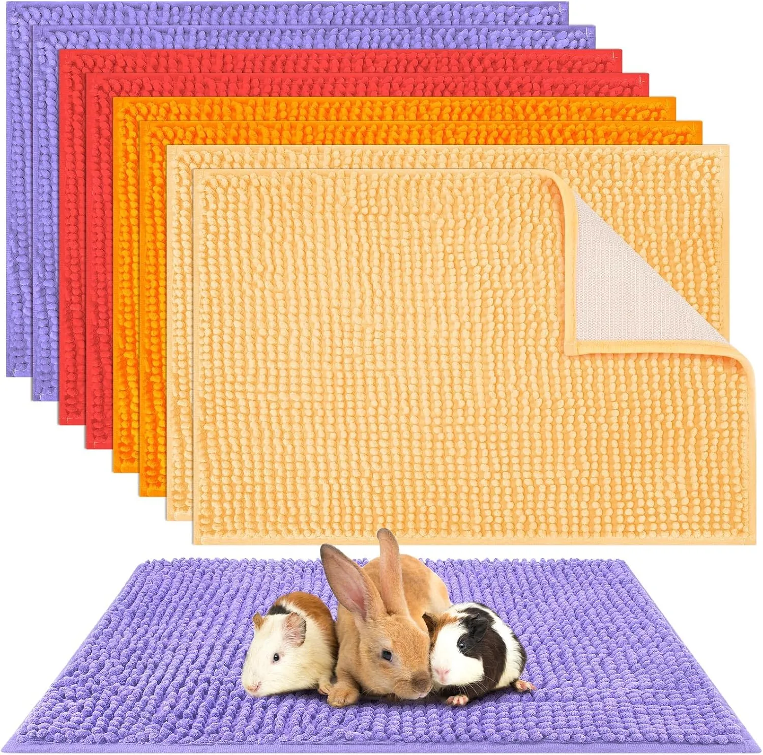 Barydat 4 Pcs Guinea Pig Cage Liner Guinea Pig Mats Bunny Bedding Washable Pee Pads Reusable Pet Training Pad Animal Sleeping Bedding Mat for Rabbit Chinchilla(Bright Color,16 x 24 Inch)