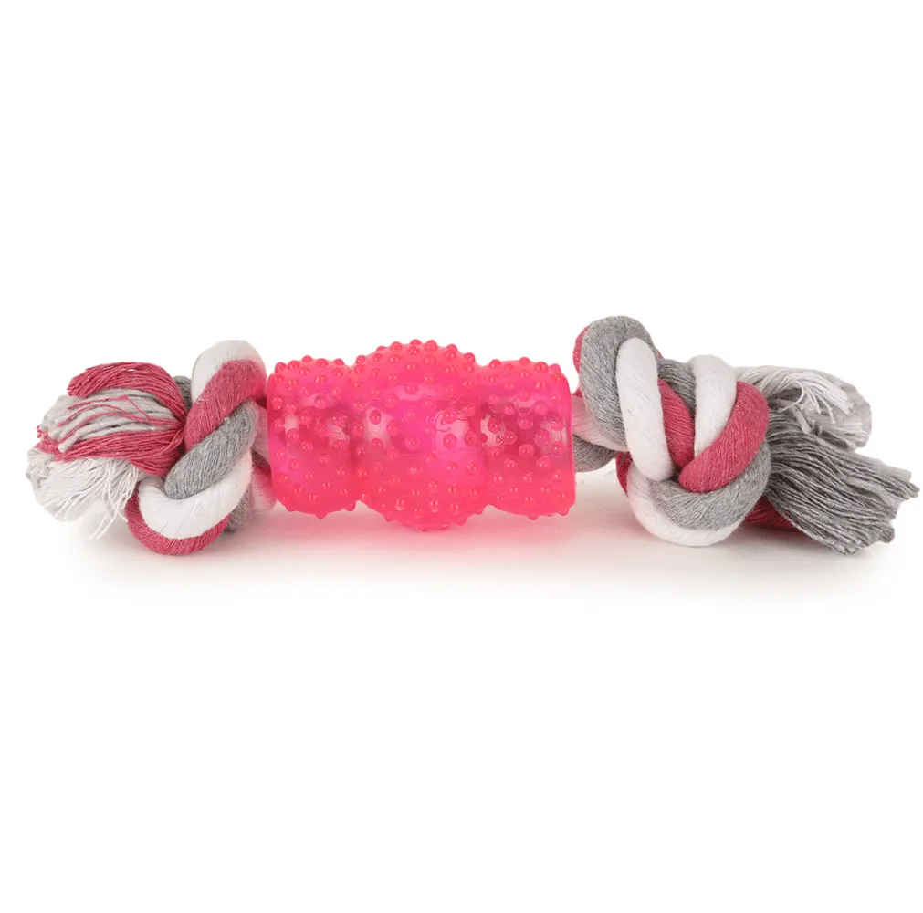 Basil Cotton Rope Rubber Chew Toy with Hard TPR Centre for Dogs (Pink)(24x4x4cm)