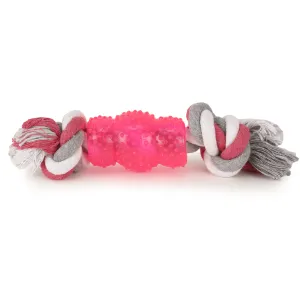 Basil Cotton Rope Rubber Chew Toy with Hard TPR Centre for Dogs (Pink)(24x4x4cm)