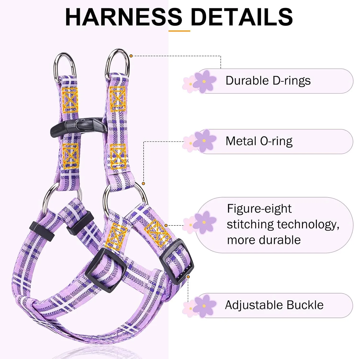 BEAUTYZOO No Pull Dog Harness and Leash Set - Adjustable Step-in Puppy Harness for Small Medium Large Dogs, Escape Proof Soft Nylon Vest with Double D Ring for Walking Running Training, Purple S