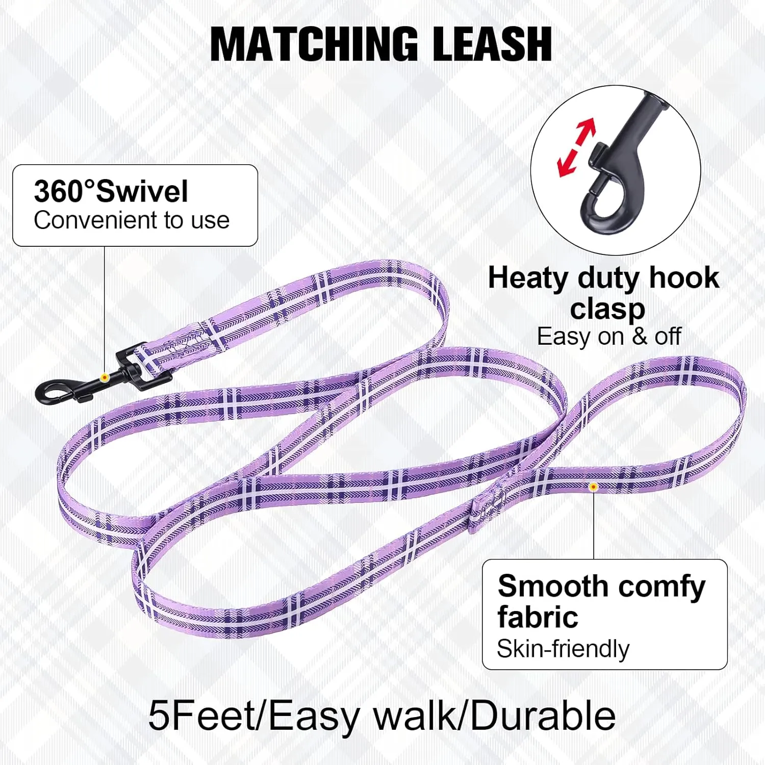 BEAUTYZOO No Pull Dog Harness and Leash Set - Adjustable Step-in Puppy Harness for Small Medium Large Dogs, Escape Proof Soft Nylon Vest with Double D Ring for Walking Running Training, Purple S