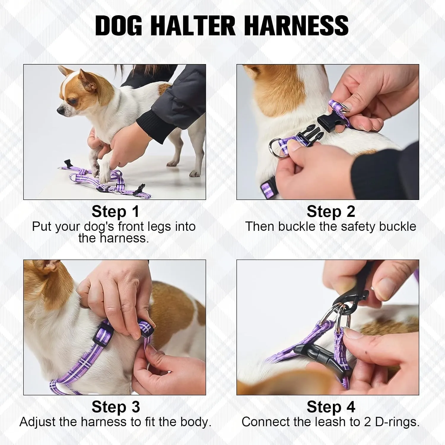 BEAUTYZOO No Pull Dog Harness and Leash Set - Adjustable Step-in Puppy Harness for Small Medium Large Dogs, Escape Proof Soft Nylon Vest with Double D Ring for Walking Running Training, Purple S