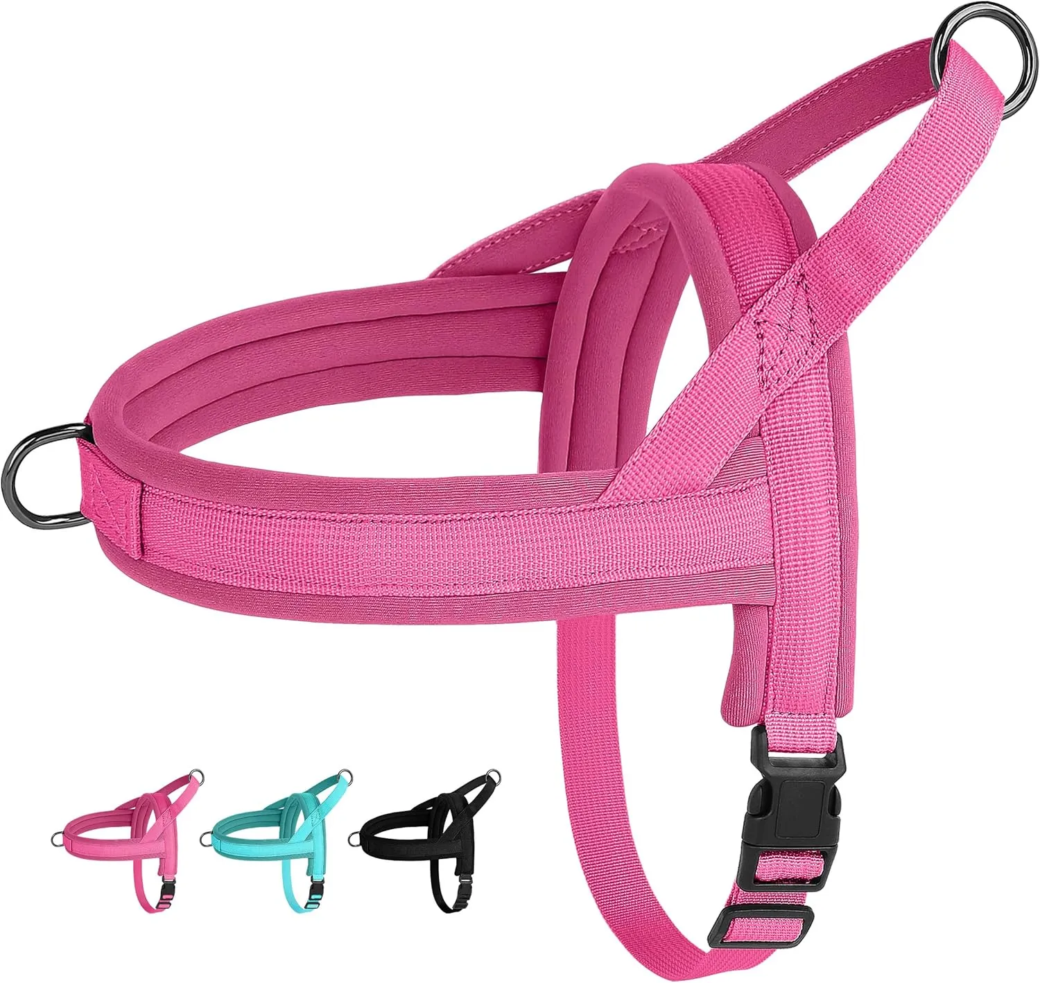 Beirui No Pull Dog Harness for Small Medium Dogs Puppies, Soft Neoprene Quick Fit Harness with Durable Front Clip & Back Clip, Lightweight Easy for Daily Walking (Hot Pink,M)