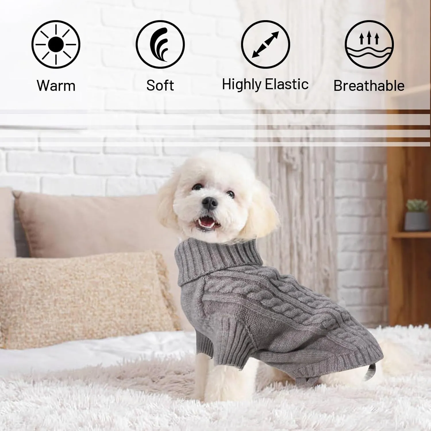 Big Dog Sweaters - Winter Warm Soft Turtleneck Knitted Sweaters for Large Dogs, Cozy Pet Sweater for Dachshund, French Bulldog, Pug (Grey L)