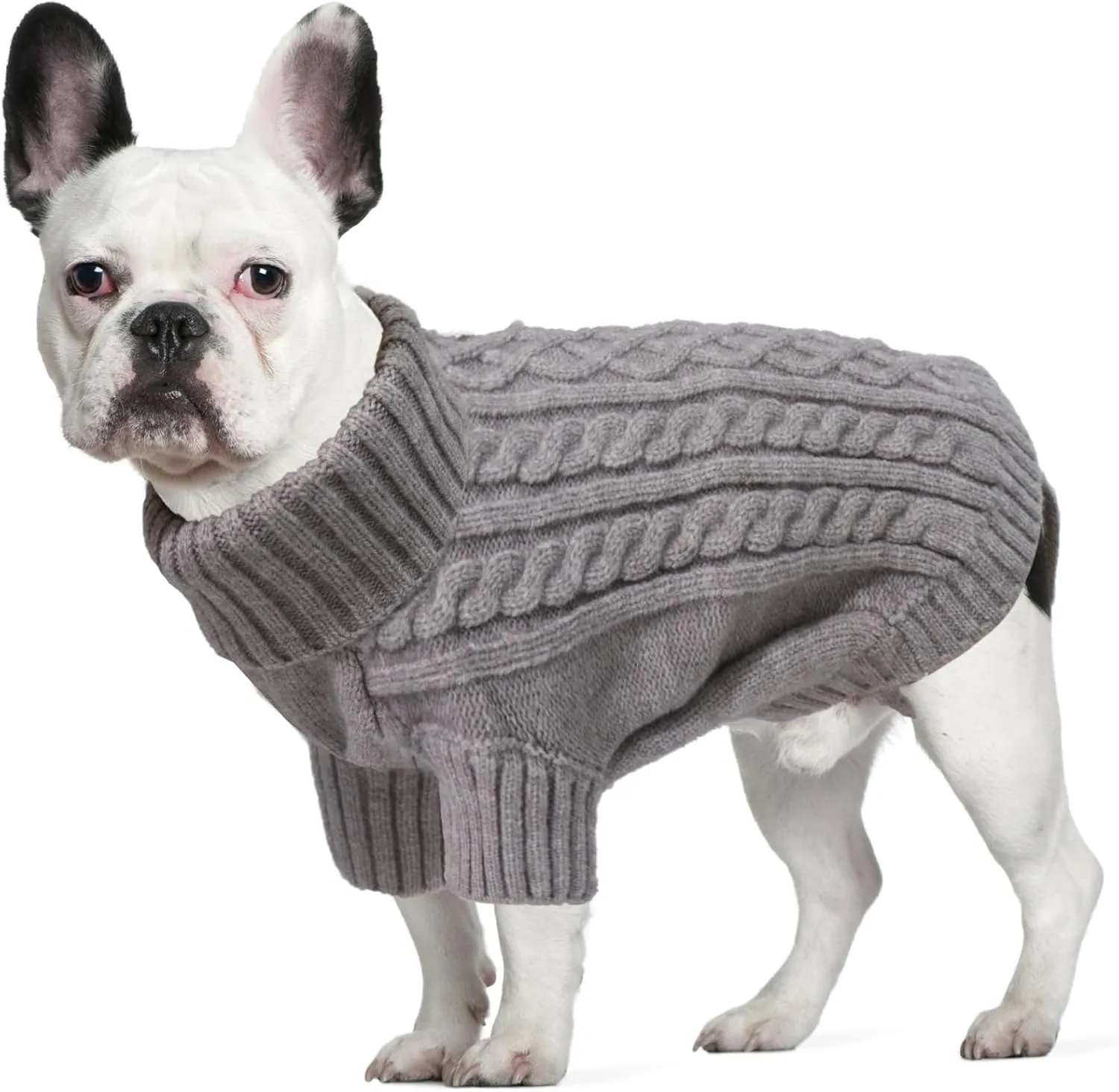 Big Dog Sweaters - Winter Warm Soft Turtleneck Knitted Sweaters for Large Dogs, Cozy Pet Sweater for Dachshund, French Bulldog, Pug (Grey L)