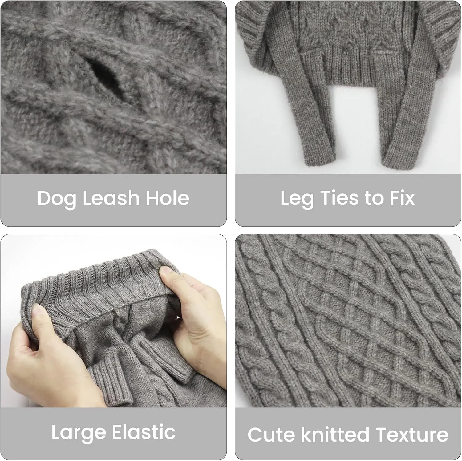 Big Dog Sweaters - Winter Warm Soft Turtleneck Knitted Sweaters for Large Dogs, Cozy Pet Sweater for Dachshund, French Bulldog, Pug (Grey L)