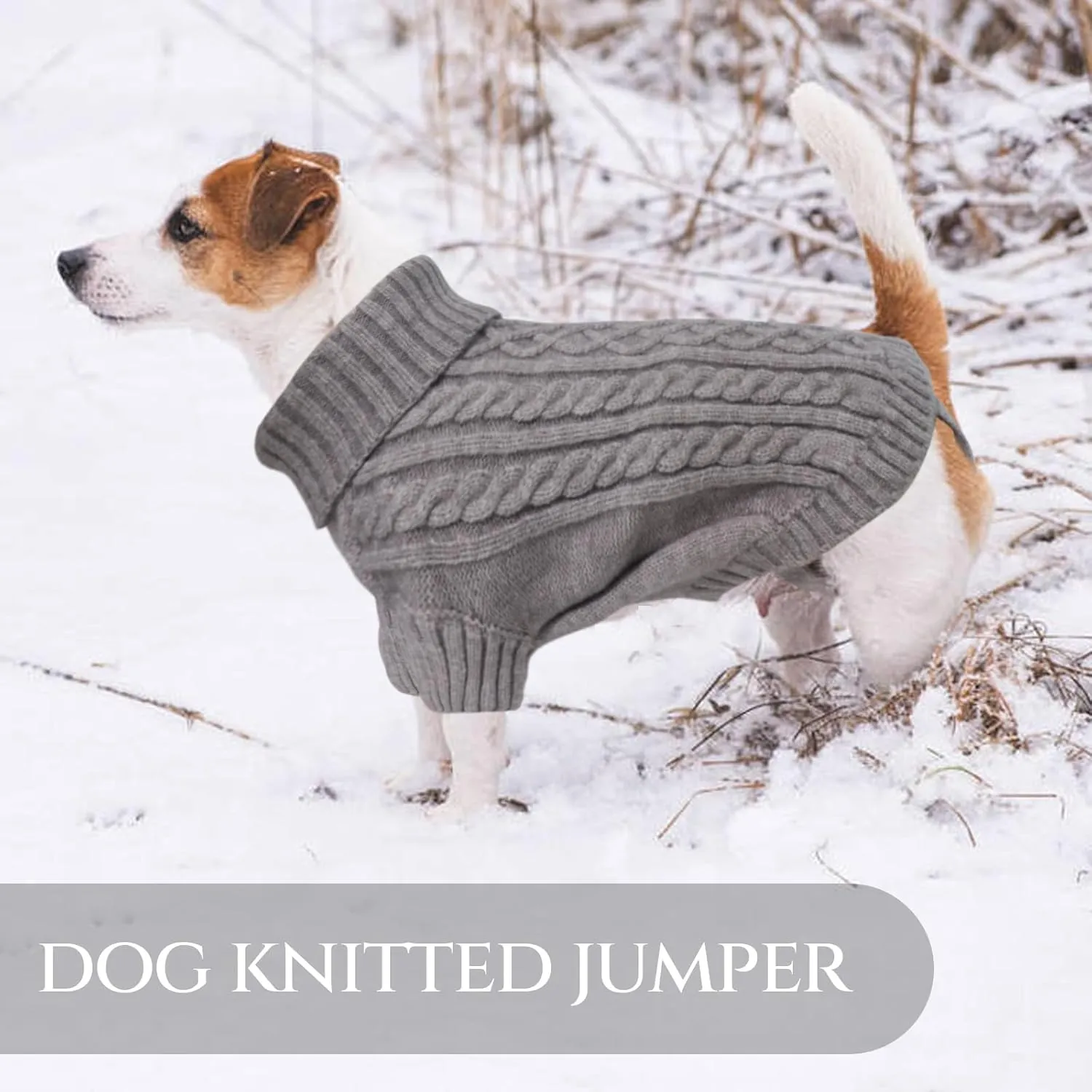 Big Dog Sweaters - Winter Warm Soft Turtleneck Knitted Sweaters for Large Dogs, Cozy Pet Sweater for Dachshund, French Bulldog, Pug (Grey L)