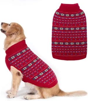 BINGPET Dog Sweater - Christmas Winter Warm Dog Clothes - Turtleneck Sweater for Small Medium Large Dogs - Classic Snowflake Doggy Knitwear Clothes