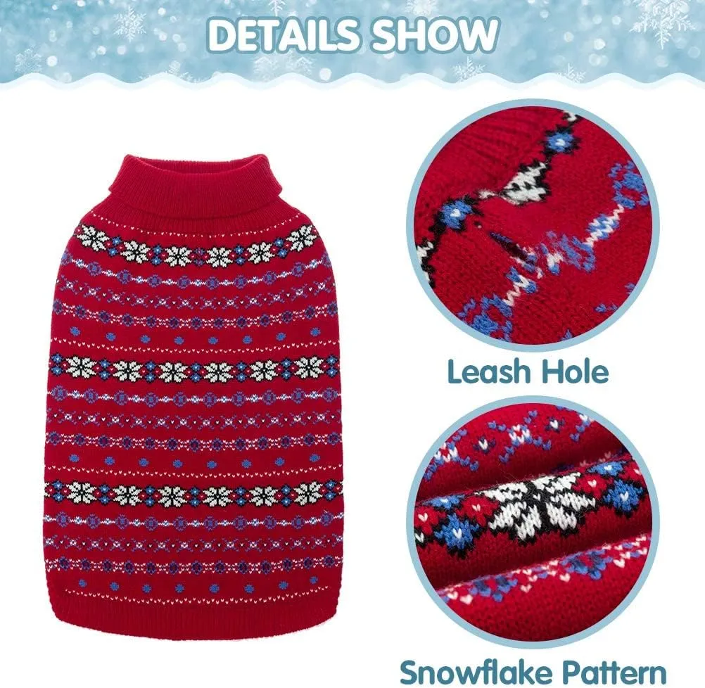 BINGPET Dog Sweater - Christmas Winter Warm Dog Clothes - Turtleneck Sweater for Small Medium Large Dogs - Classic Snowflake Doggy Knitwear Clothes