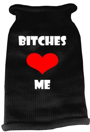 Bitches Love Me Screen Print Knit Pet Sweater XS Black