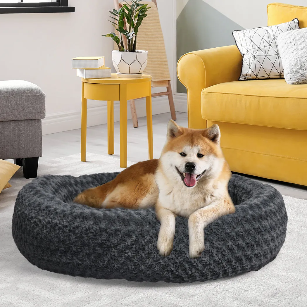 Calming Dog Bed Warm Soft Plush Pet Cat Cave Washable Portable - Dark Grey XL