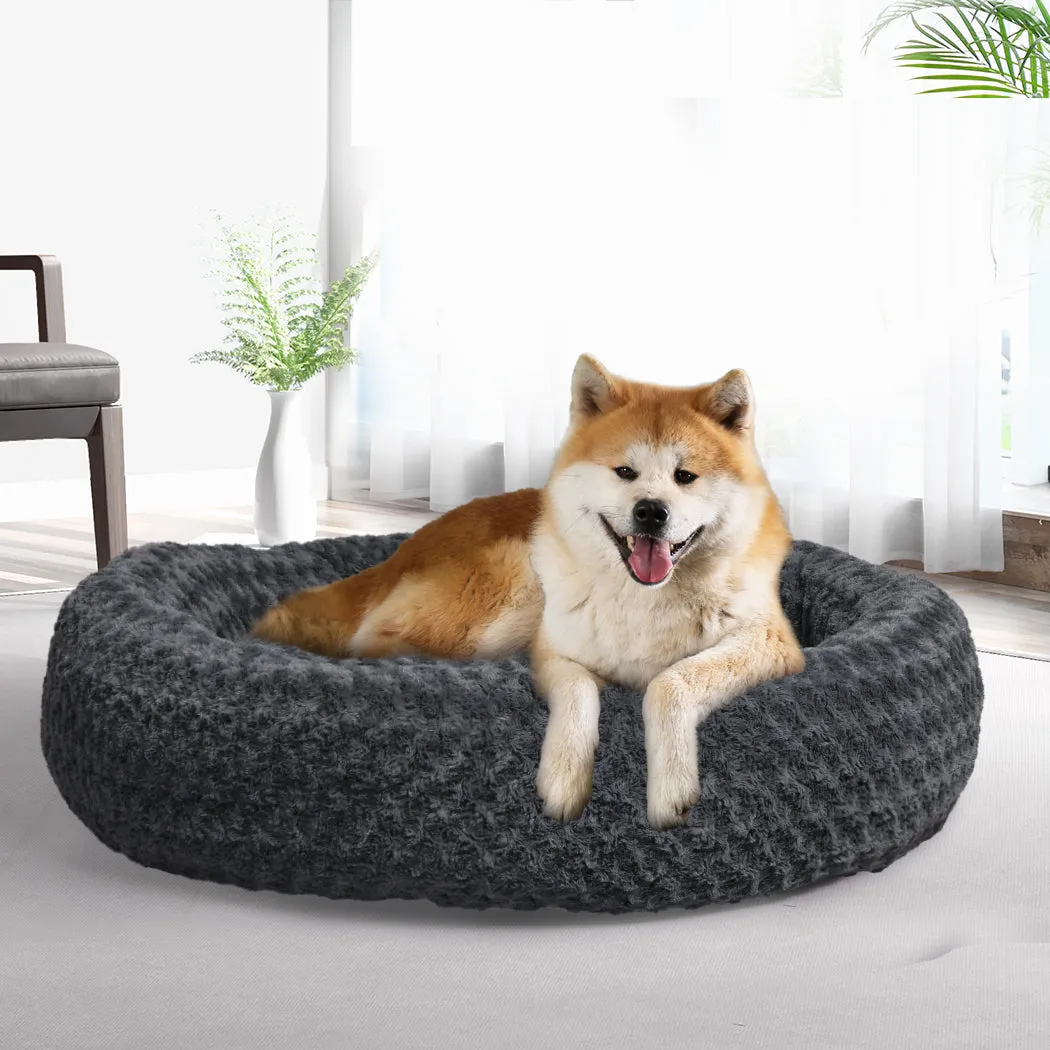 Calming Dog Bed Warm Soft Plush Pet Cat Cave Washable Portable - Dark Grey XL