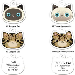 Cat ID Tags, Personalized Cat Tags Pet ID Tags Cute Unique Originality Design 144 Shapes Similar to Your Kitty, Name Tags Lightweight with up to 4 Lines of Custom Text Clear Easy to Read(2 Pack)