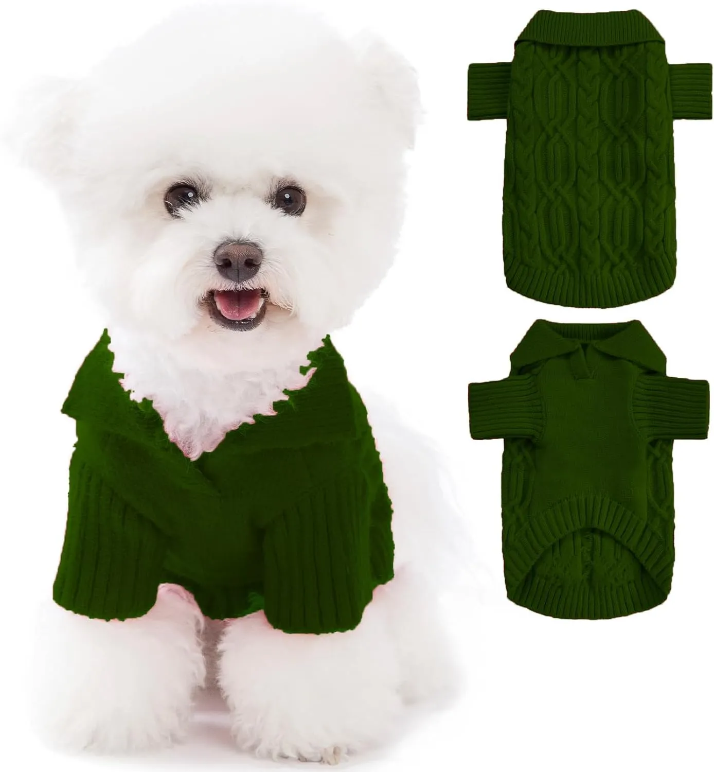 Classic Polo Knitwear Dog Sweater, Soft Breathable Dog Clothes Warm Puppy Coats, Knitted Cat Sweater Dog Clothes Coat Pet Apparel, ArmyGreen M