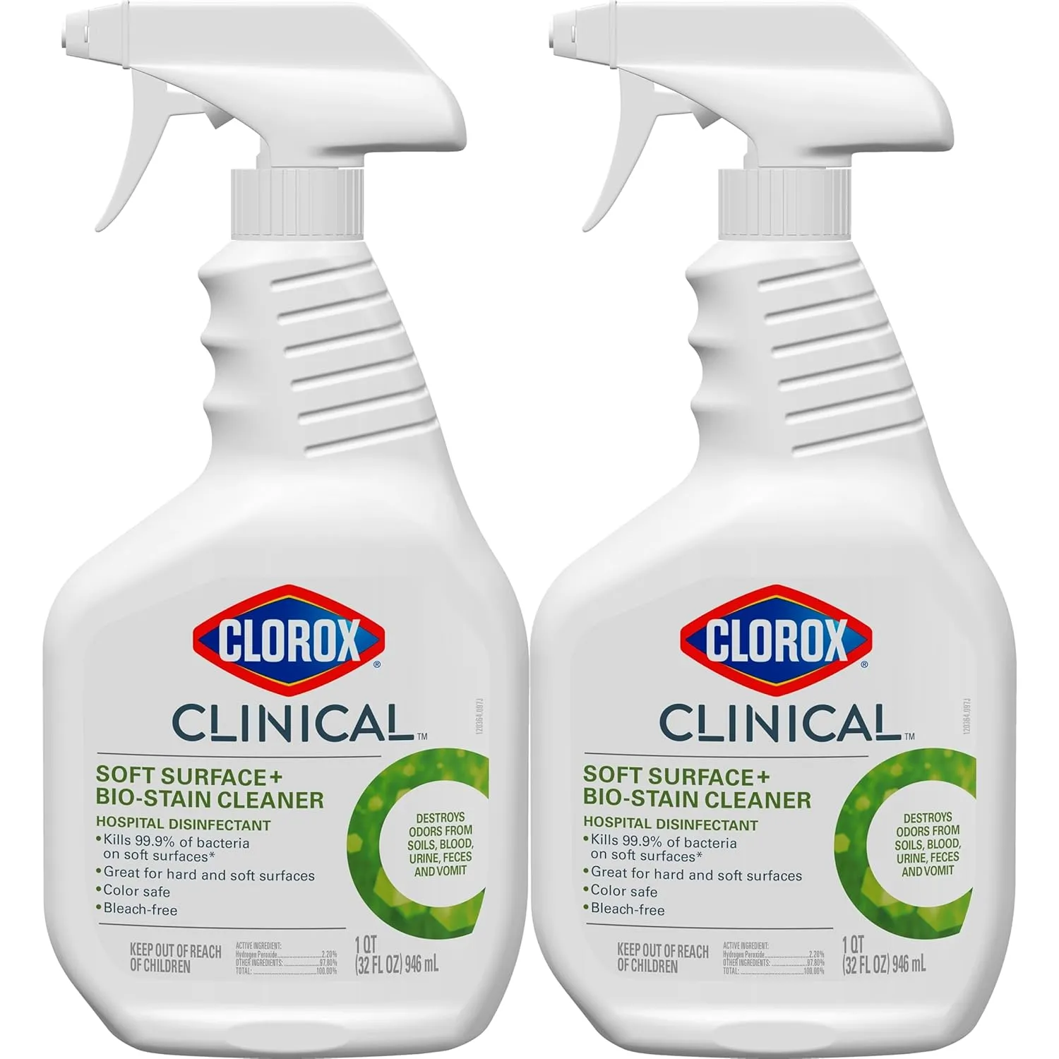 Clorox Clinical Soft Surface   Bio-Stain Cleaner Hospital Disinfectant, 32 Fluid Ounces, Pack of 2