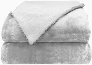 Comfort Lab Reversible Flannel Sherpa Throw Blanket - Elegant Fluffy Throw Blankets for Couch and Home Decor - Anti Pilling Non Shedding Cozy & Warm Fleece Throws - Kids/Pet (40" x 50") - Grey