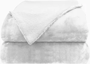 Comfort Lab Reversible Flannel Sherpa Throw Blanket - Elegant Fluffy Throw Blankets for Couch and Home Decor - Anti Pilling Non Shedding Cozy & Warm Fleece Throws - Kids/Pet (40" x 50") - White