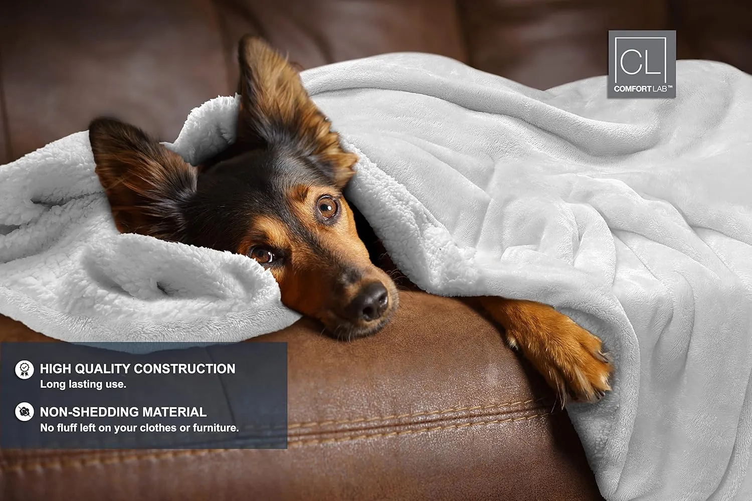 Comfort Lab Reversible Flannel Sherpa Throw Blanket - Elegant Fluffy Throw Blankets for Couch and Home Decor - Anti Pilling Non Shedding Cozy & Warm Fleece Throws - Kids/Pet (40" x 50") - White