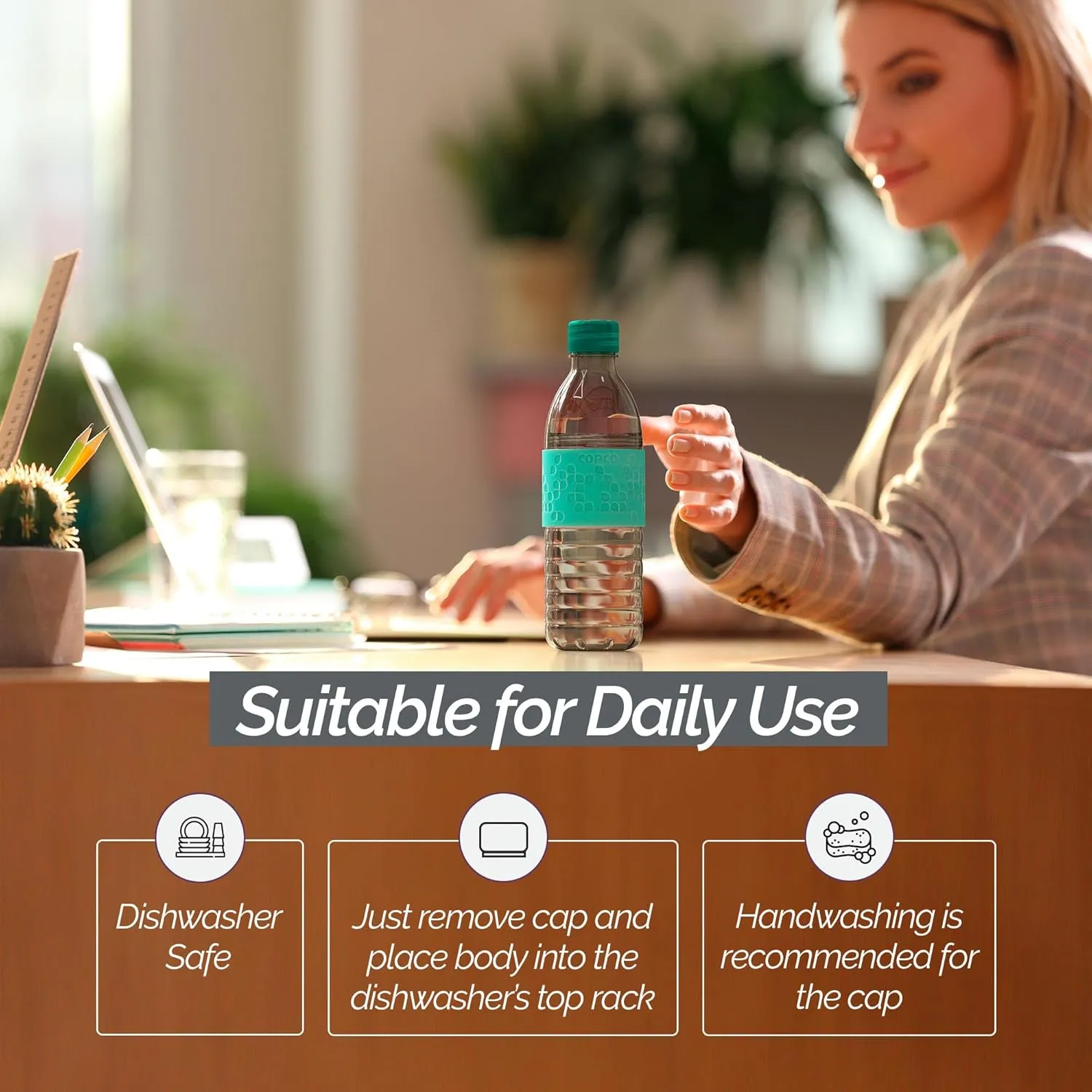 Copco Plastic Water Bottle with Chug Lid, Reusable, BPA Free, Dishwasher Safe, Perfect for Travel, School, Outdoors, and Gym, Hydra 16.9oz, Set of 2, Gray & Teal