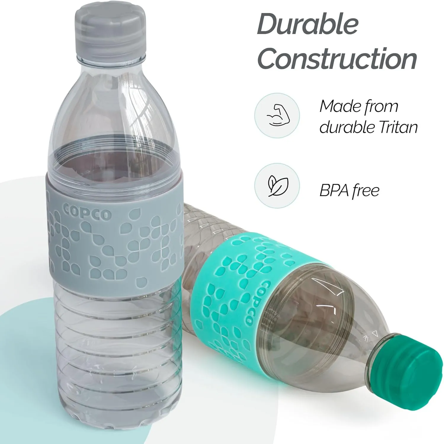 Copco Plastic Water Bottle with Chug Lid, Reusable, BPA Free, Dishwasher Safe, Perfect for Travel, School, Outdoors, and Gym, Hydra 16.9oz, Set of 2, Gray & Teal