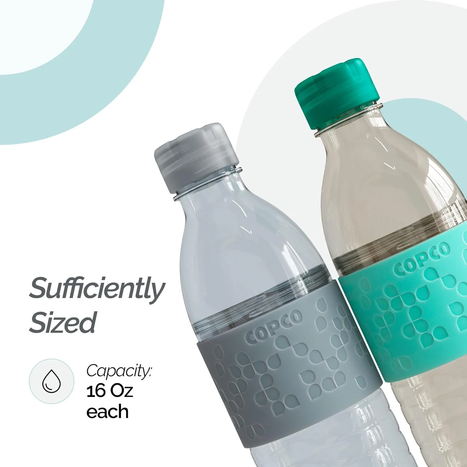 Copco Plastic Water Bottle with Chug Lid, Reusable, BPA Free, Dishwasher Safe, Perfect for Travel, School, Outdoors, and Gym, Hydra 16.9oz, Set of 2, Gray & Teal