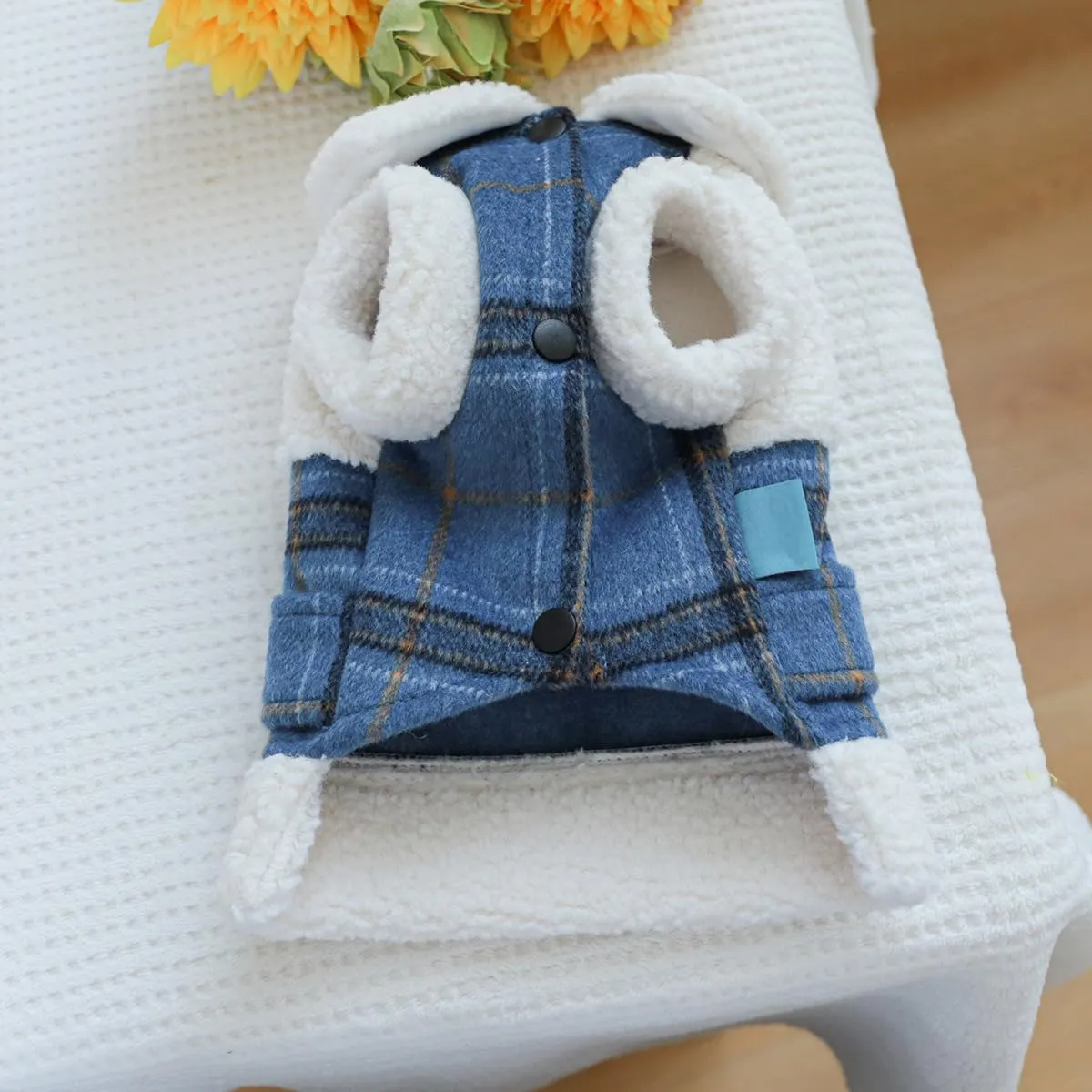 Dog Fleece Lined Jean Jacket Winter Puppy Stylish Cute Clothes Lightweight Warm Small Dog Denim Coat Chihuahua Yorkie Thick Jacket Christmas Holiday Birthday Dog Clothes for Small Dogs