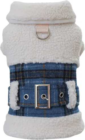 Dog Fleece Lined Jean Jacket Winter Puppy Stylish Cute Clothes Lightweight Warm Small Dog Denim Coat Chihuahua Yorkie Thick Jacket Christmas Holiday Birthday Dog Clothes for Small Dogs