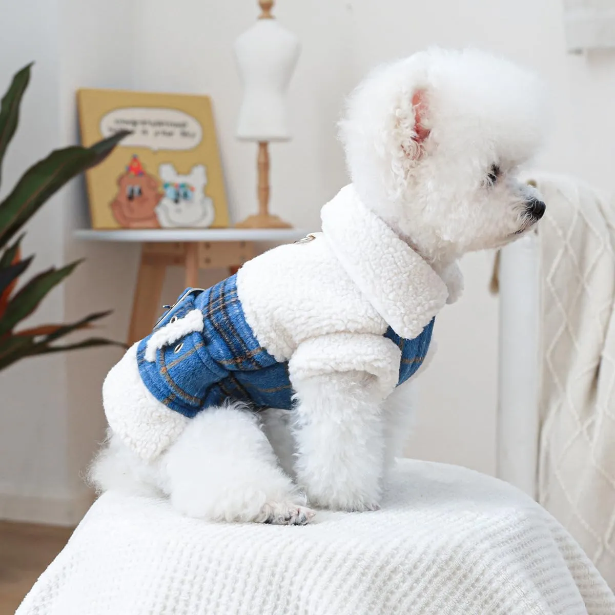 Dog Fleece Lined Jean Jacket Winter Puppy Stylish Cute Clothes Lightweight Warm Small Dog Denim Coat Chihuahua Yorkie Thick Jacket Christmas Holiday Birthday Dog Clothes for Small Dogs