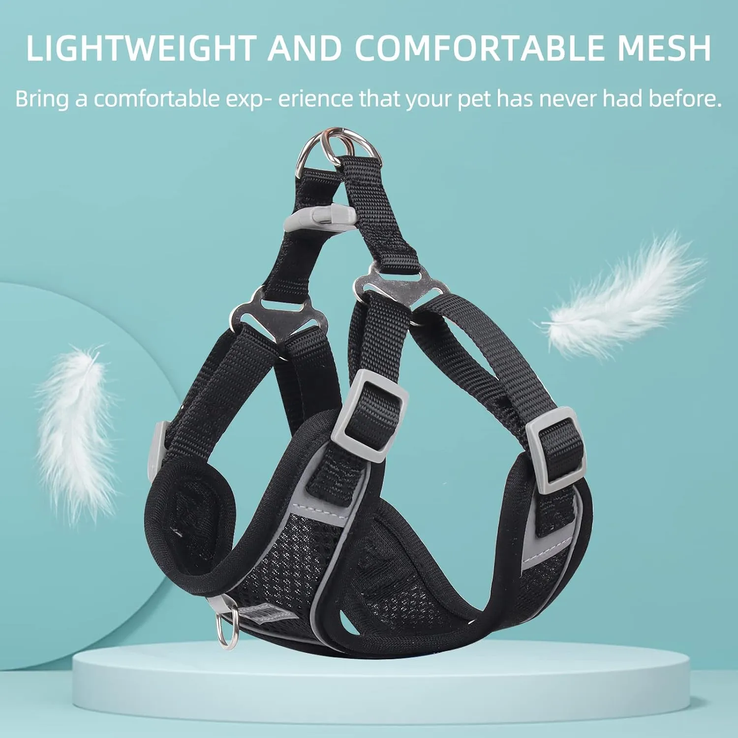 Dog Harness No Pull, Adjustable Puppy Harness with 2 Leash Clips, Ultra Breathable Padded Dog Vest Harness, Reflective Dog Harness and Leash Set for Small and Medium Dogs (Black, XL)