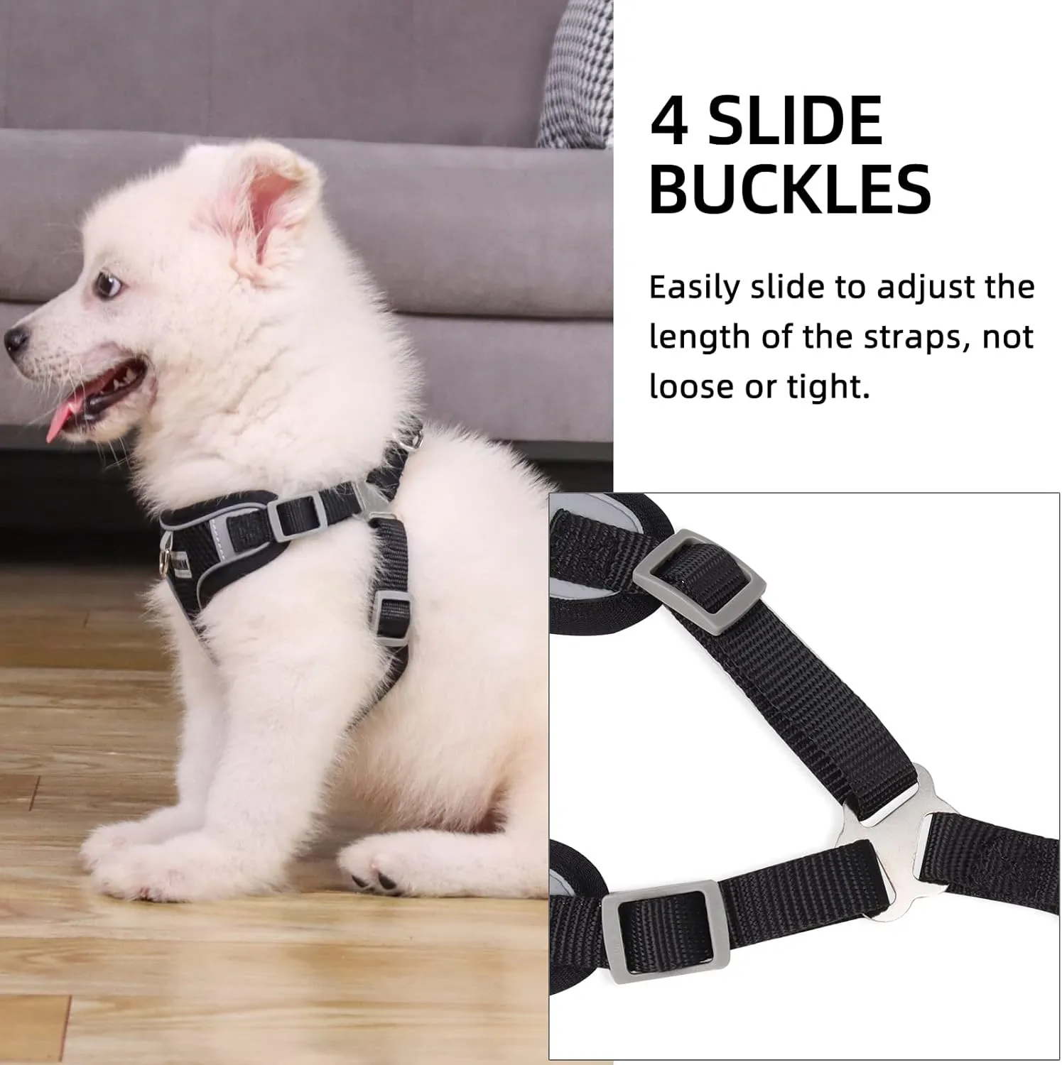 Dog Harness No Pull, Adjustable Puppy Harness with 2 Leash Clips, Ultra Breathable Padded Dog Vest Harness, Reflective Dog Harness and Leash Set for Small and Medium Dogs (Black, XL)