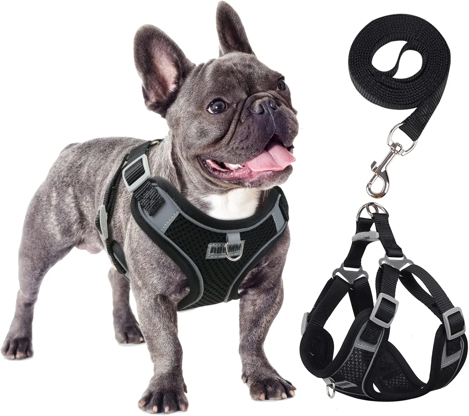 Dog Harness No Pull, Adjustable Puppy Harness with 2 Leash Clips, Ultra Breathable Padded Dog Vest Harness, Reflective Dog Harness and Leash Set for Small and Medium Dogs (Black, XL)