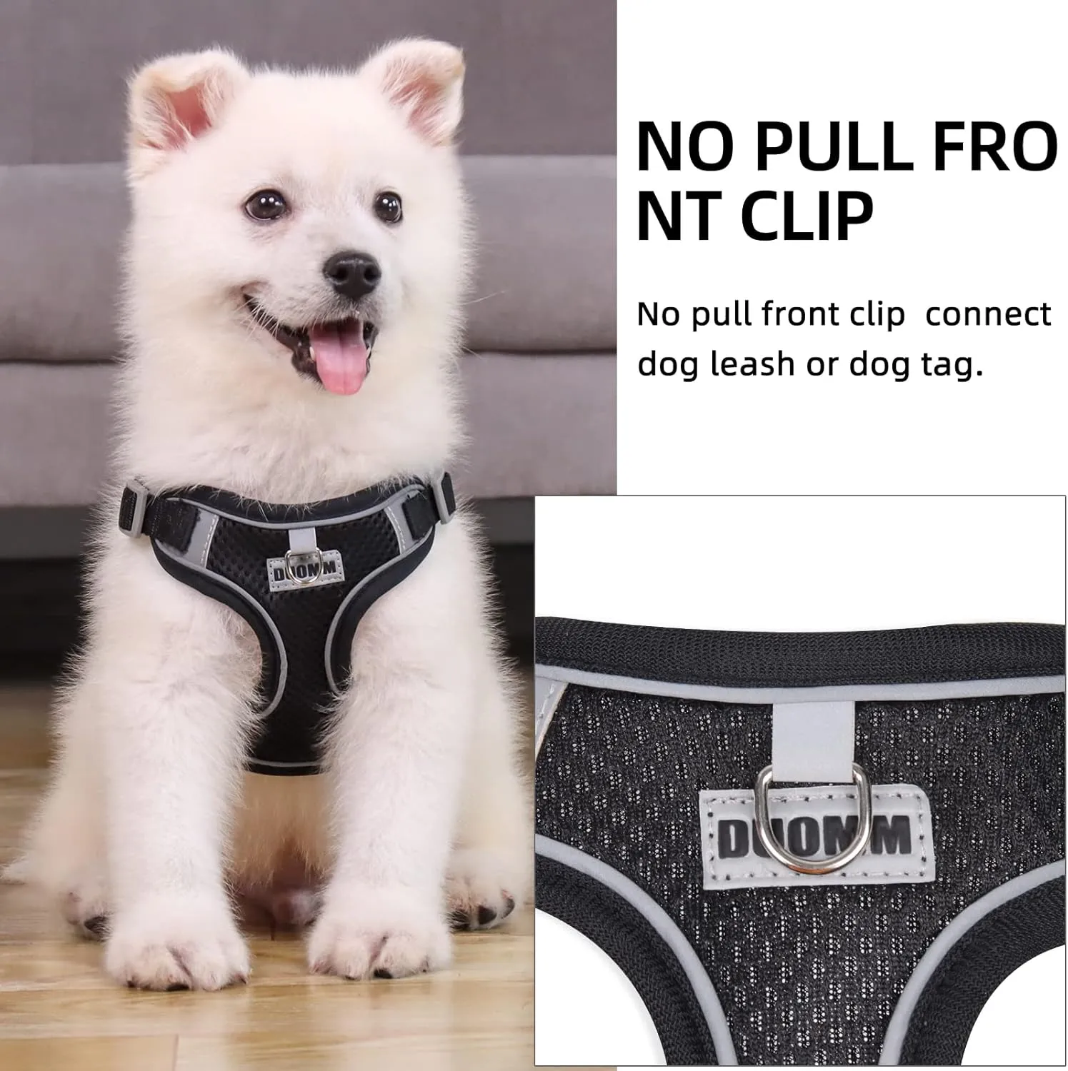 Dog Harness No Pull, Adjustable Puppy Harness with 2 Leash Clips, Ultra Breathable Padded Dog Vest Harness, Reflective Dog Harness and Leash Set for Small and Medium Dogs (Black, XL)