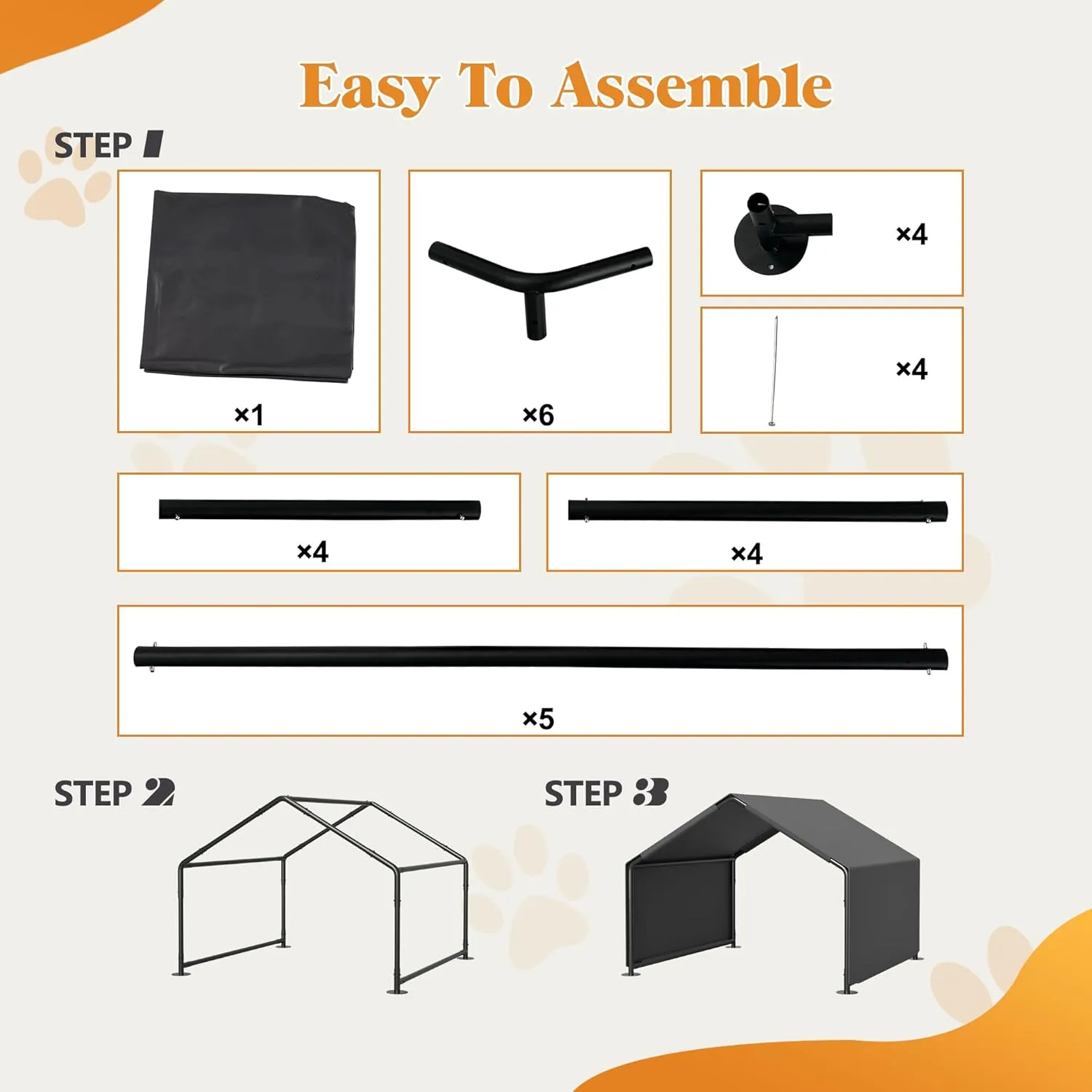 Dog House,Dog House Outdoor,Dog Tent,Dog Shade for Outside,Portable Pet Shelter Canopy, 47.8 x 46.6 x 36 inches, Water-Resistant Dog Tent with Steel Frame, UV Protection (Gray, Middle)