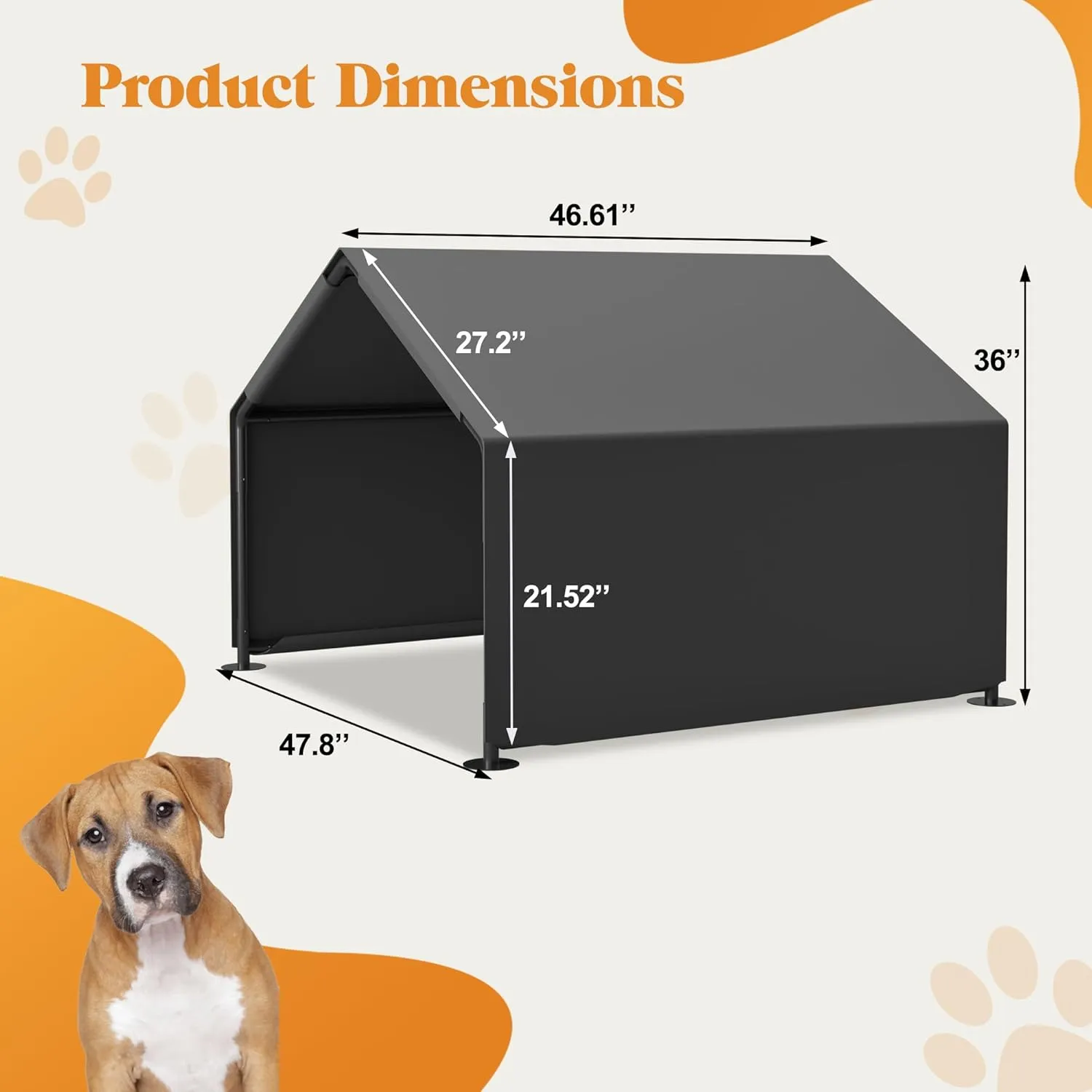 Dog House,Dog House Outdoor,Dog Tent,Dog Shade for Outside,Portable Pet Shelter Canopy, 47.8 x 46.6 x 36 inches, Water-Resistant Dog Tent with Steel Frame, UV Protection (Gray, Middle)