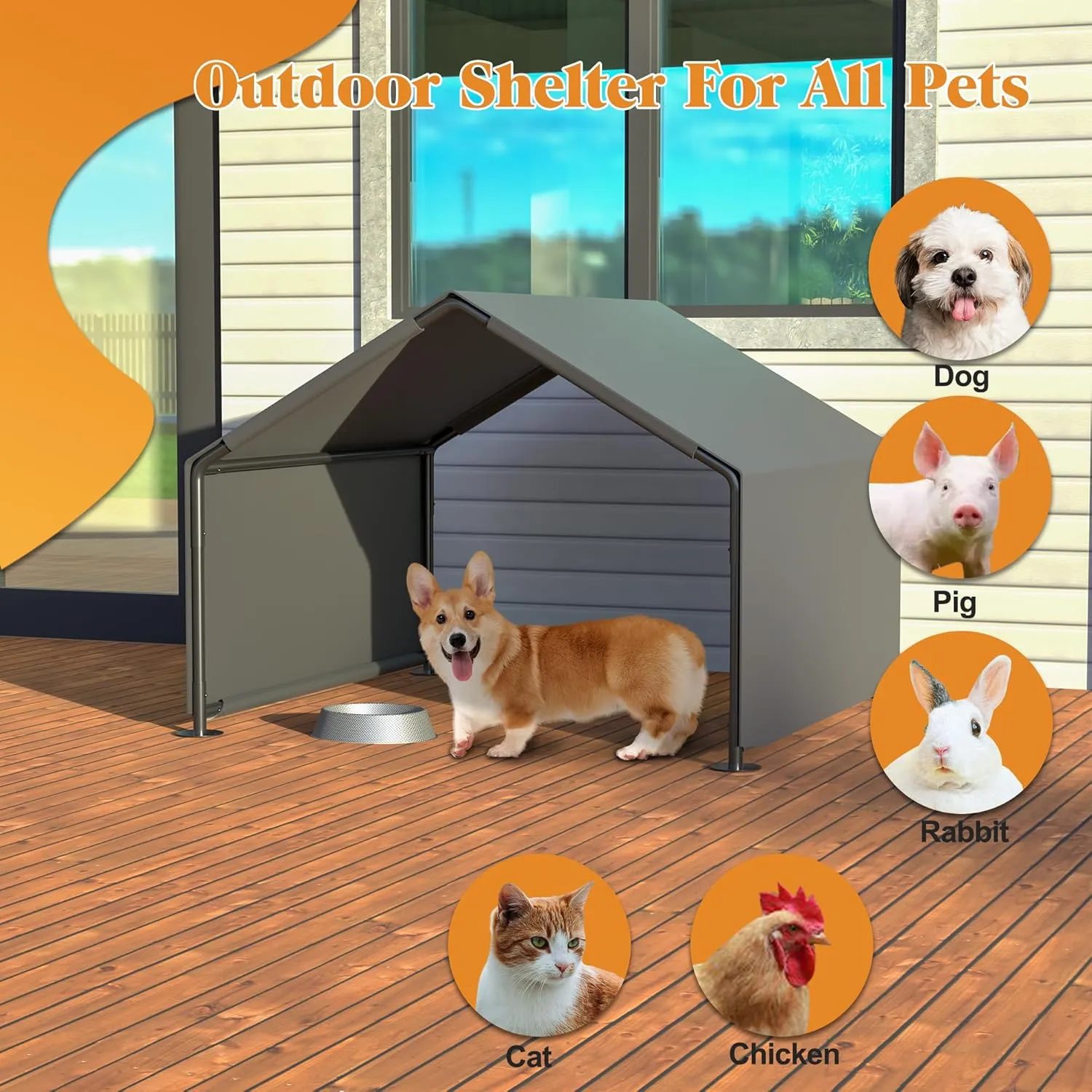 Dog House,Dog House Outdoor,Dog Tent,Dog Shade for Outside,Portable Pet Shelter Canopy, 47.8 x 46.6 x 36 inches, Water-Resistant Dog Tent with Steel Frame, UV Protection (Gray, Middle)