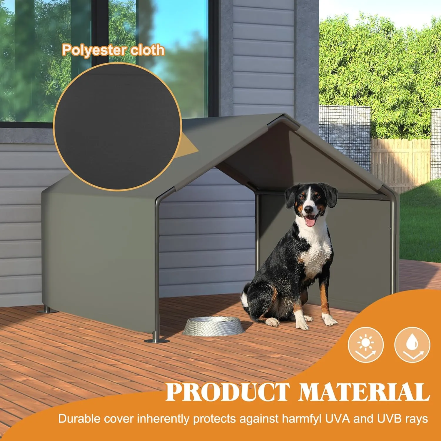 Dog House,Dog House Outdoor,Dog Tent,Dog Shade for Outside,Portable Pet Shelter Canopy, 47.8 x 46.6 x 36 inches, Water-Resistant Dog Tent with Steel Frame, UV Protection (Gray, Middle)